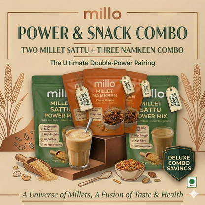 Millo Millet Sattu 500g (Pack of 2) + 3 FREE Millet Namkeen 100g
