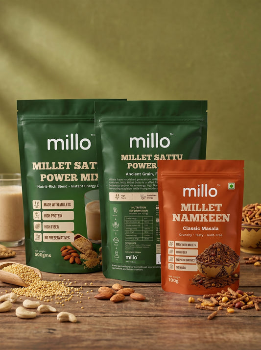 Millo Millet Sattu 500g (Pack of 2) + 1x Millet Namkeen 100g