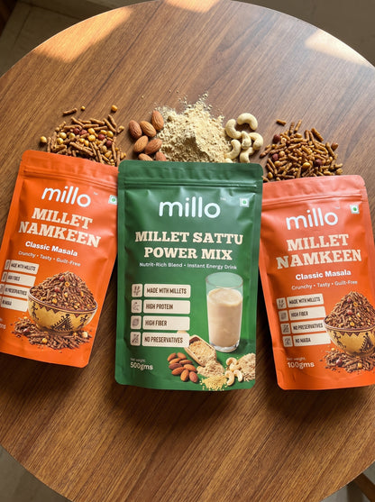 Millo Millet Sattu 500g + 2x Millet Namkeen 100g