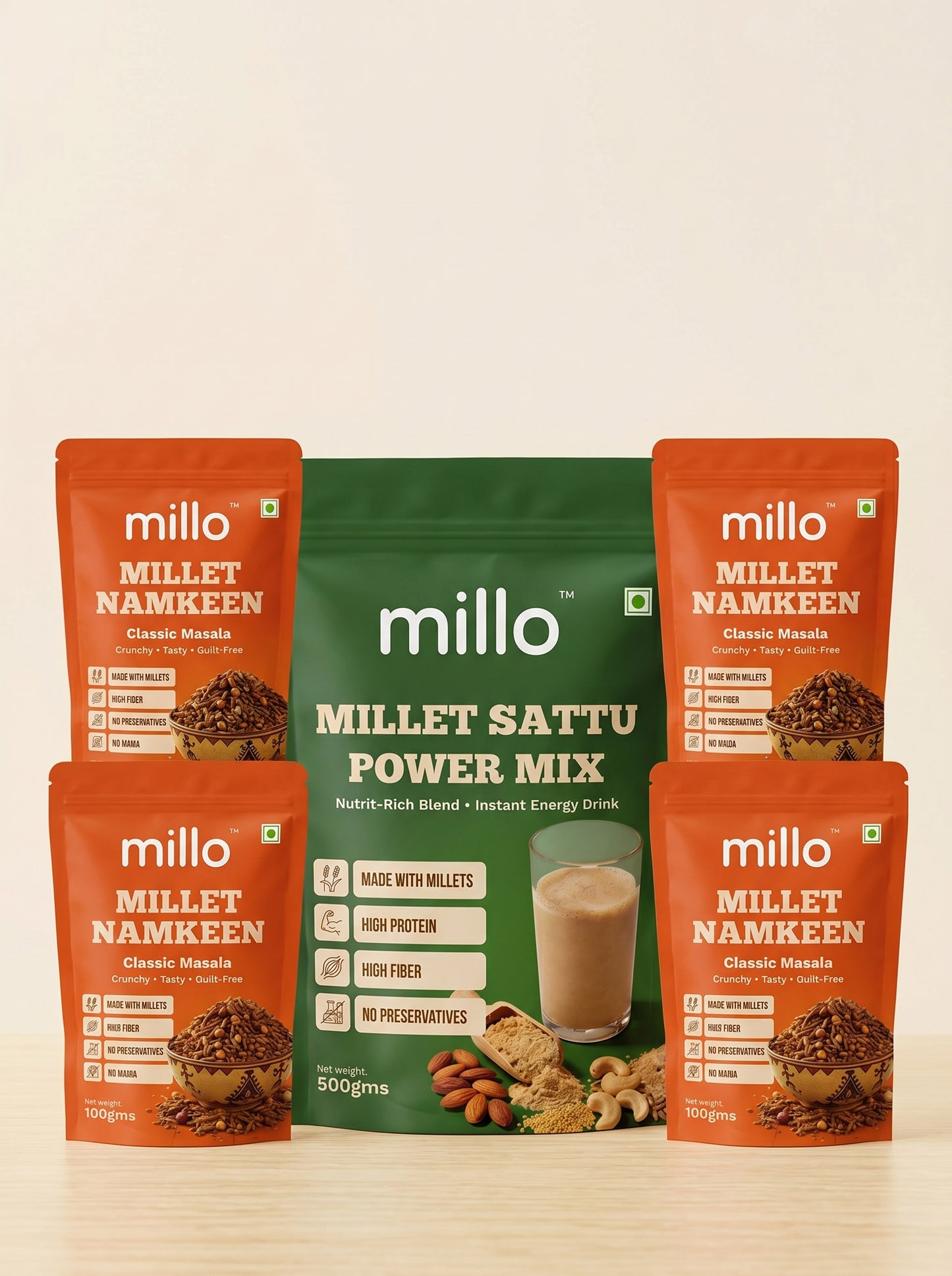 Millo Millet Sattu 500g + 4x Millet Namkeen 100g