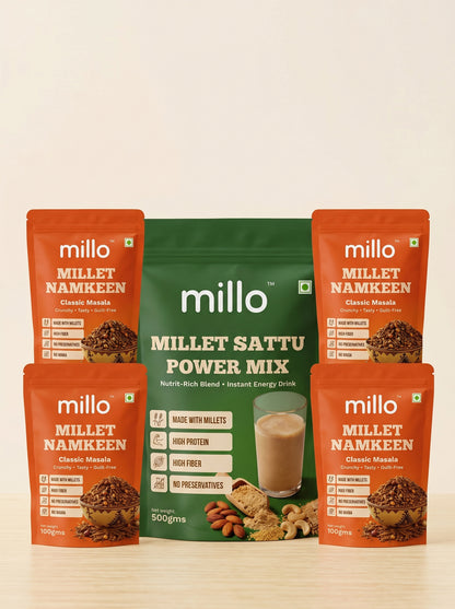 Millo Millet Sattu 500g + 4x Millet Namkeen 100g